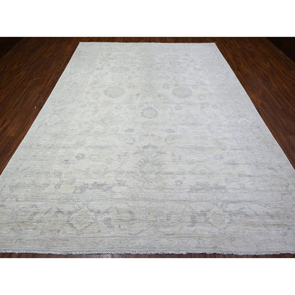 8'8"X11'5" Vista White 100% Wool Wash Peshawar Hand Knotted Rug