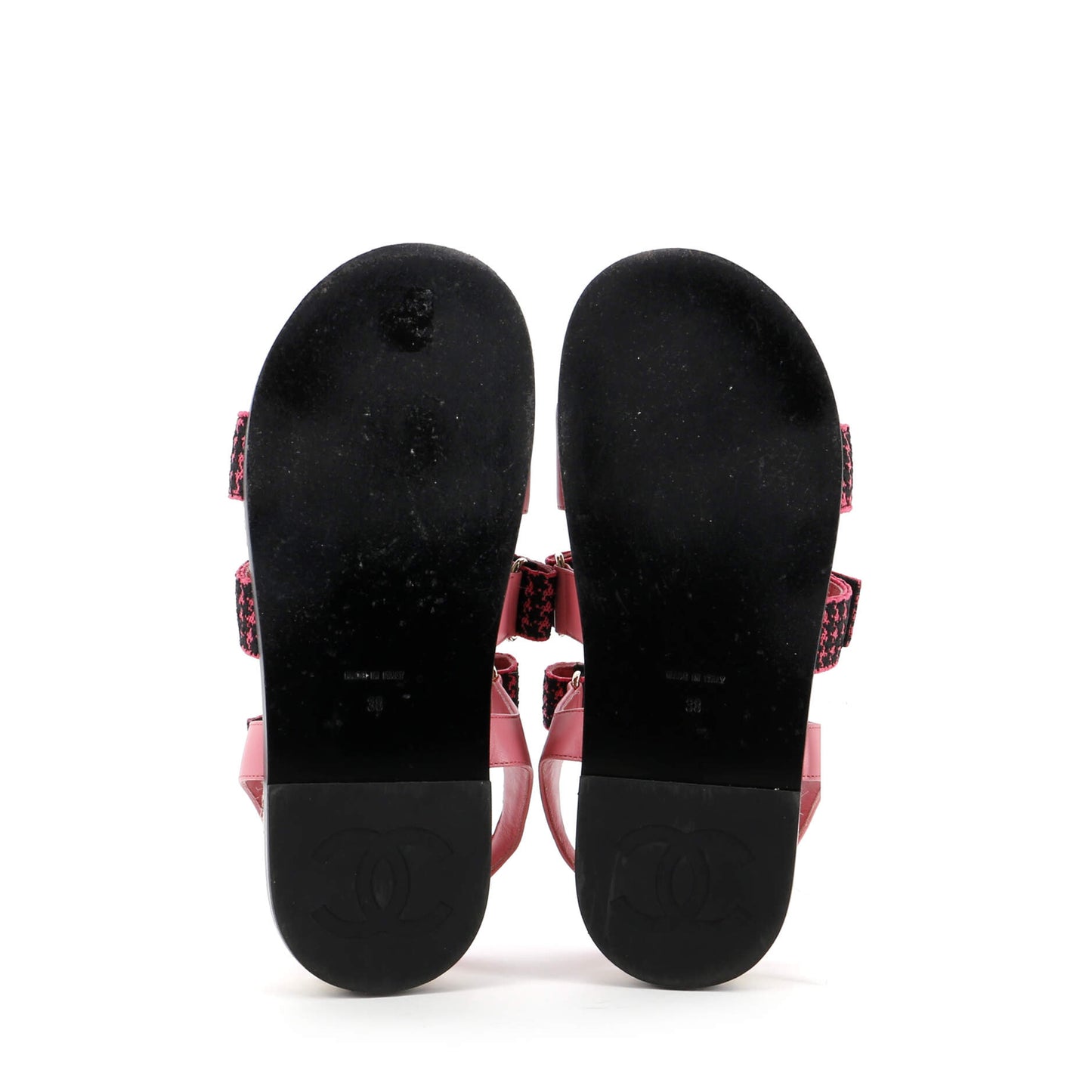 Chanel Women'S Logo Triple Strap Espadrille Sandals Fabric And Leather