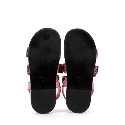 Chanel Women'S Logo Triple Strap Espadrille Sandals Fabric And Leather