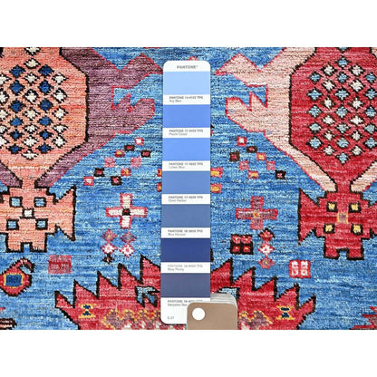4'3"X5'7" Blue Afghan Caucasian Design Revival Hand Knotted Soft Wool Rug