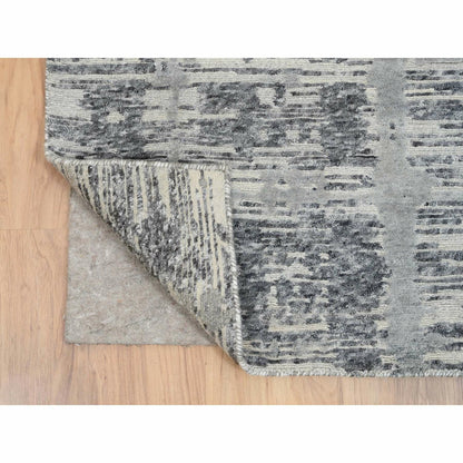 4'2"X10'1" Gray Hand Spun Undyed Naturalwool Hand Knotted Wide Runner Rug