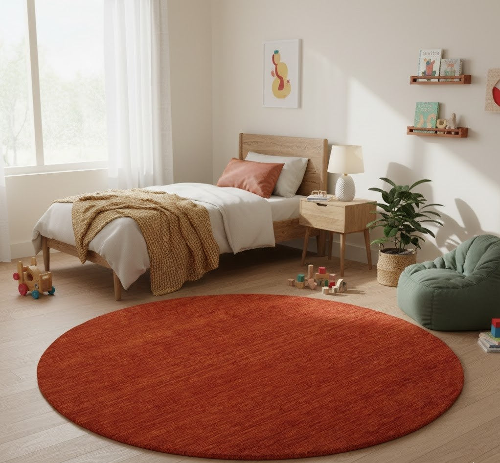 5'11x5'11 Orange Red Solid Hand-Loomed 6X6 Gabbeh Wool Round Rug Oriental