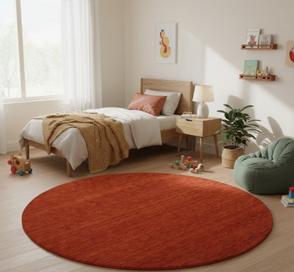 5'11x5'11 Orange Red Solid Hand-Loomed 6X6 Gabbeh Wool Round Rug Oriental