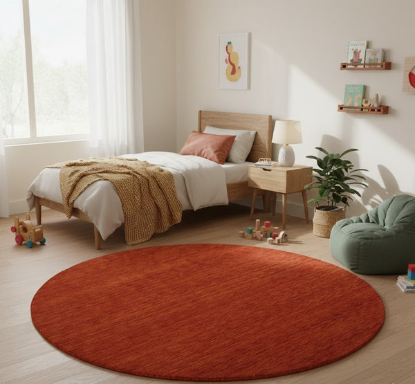 5'11x5'11 Orange Red Solid Hand-Loomed 6X6 Gabbeh Wool Round Rug Oriental