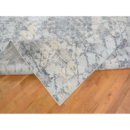 10'1"X14'2" Silk And Textured Wool Gray Hand Knotted Modern Design Rug