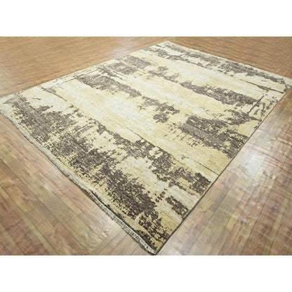 9'X12' Ivory & Brown Modern Abstract Design Hand Knotted Wool & Silk Rug