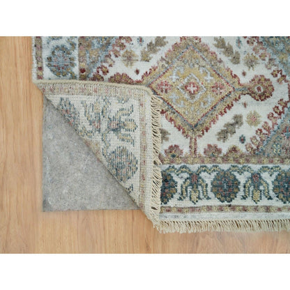 2'6"X9'9" Anti-Flash White Unique Flower Border Runner Oriental Rug
