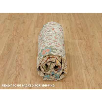 10'X10' Beige Silk And Wool Hand Knotted Directional Vase Round Rug