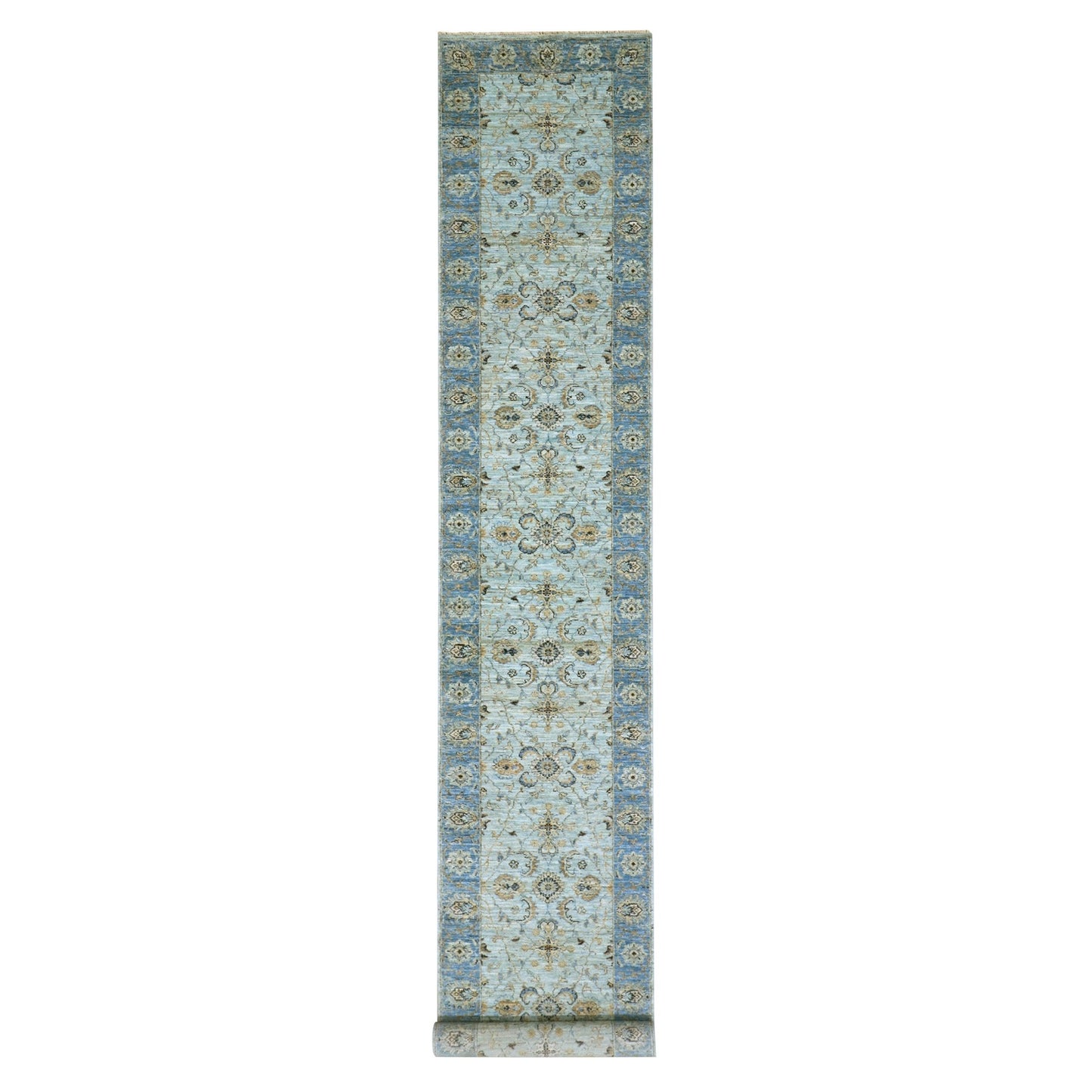 2'9"X16'1" Cruise Blue Shah Abbas Xl Runner Hand Knotted Oriental Rug