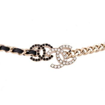 Chanel Double Cc Chain Choker Necklace Metal With Leather And Crystals
