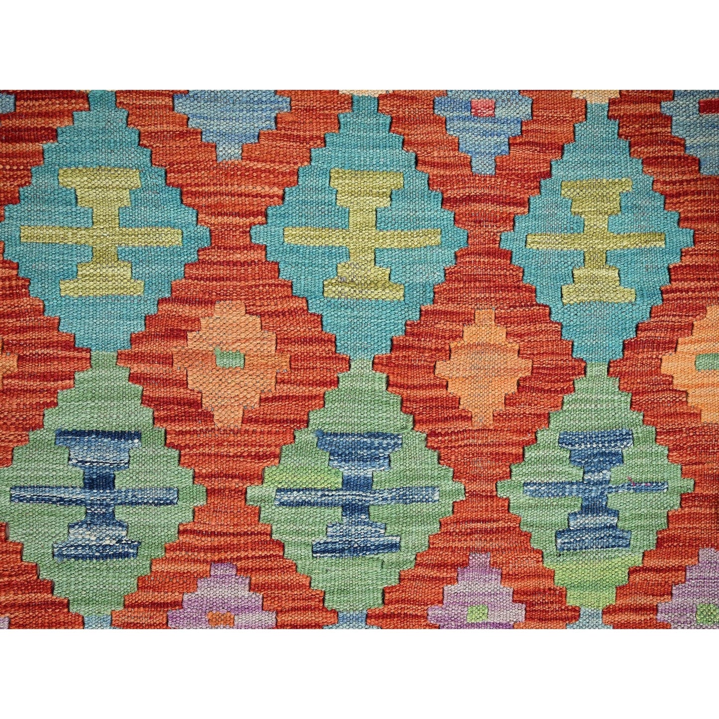 3'4"X4'9" Flame Orange Afghan Kilim Pure Wool Hand Woven Flat Weave Rug