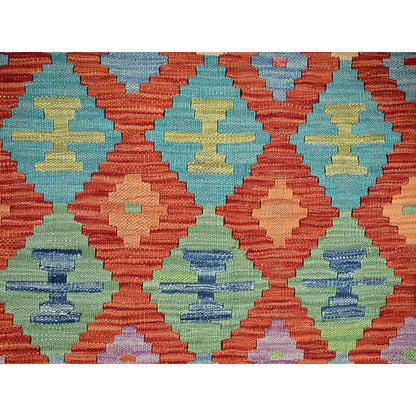 3'4"X4'9" Flame Orange Afghan Kilim Pure Wool Hand Woven Flat Weave Rug