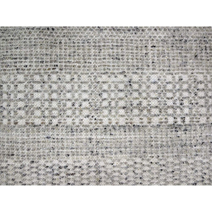 Hand knotted wool rug round oxidized distressed grass design gray