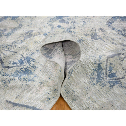 8'10"X12'1" Ivory Large Elements With Pastels Silk With Textured Wool Rug