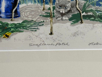 Helen Paul "Sunflower Patch" Signed Limited Edition Print Lithograph Cat Garden