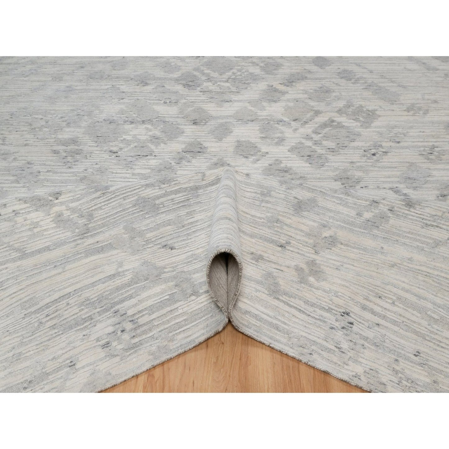 9'X12'1" Ivory Hand Knotted Modern Design Undyed Natural Wool Oriental Rug