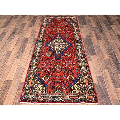 Runner 2'8"x7'2" Red Full Pile New Zoroastrian Khamadan Hand Knotted Wool