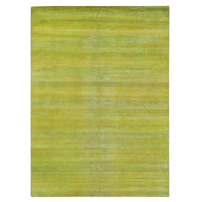 8'10"X12'5" Yellow Modern Grass Design Wool And Silk Hand Knotted Rug