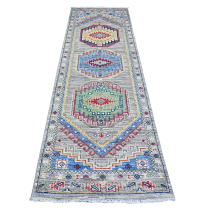 3'1"X9'9" Gray Angora Oushak Medallions Wool Hand Knotted Runner Rug