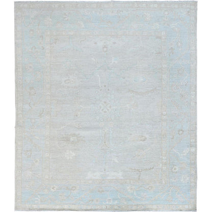 8'2"X9'6" Gray Wool Hand Knotted White Wash Peshawar Chobi Oriental Rug