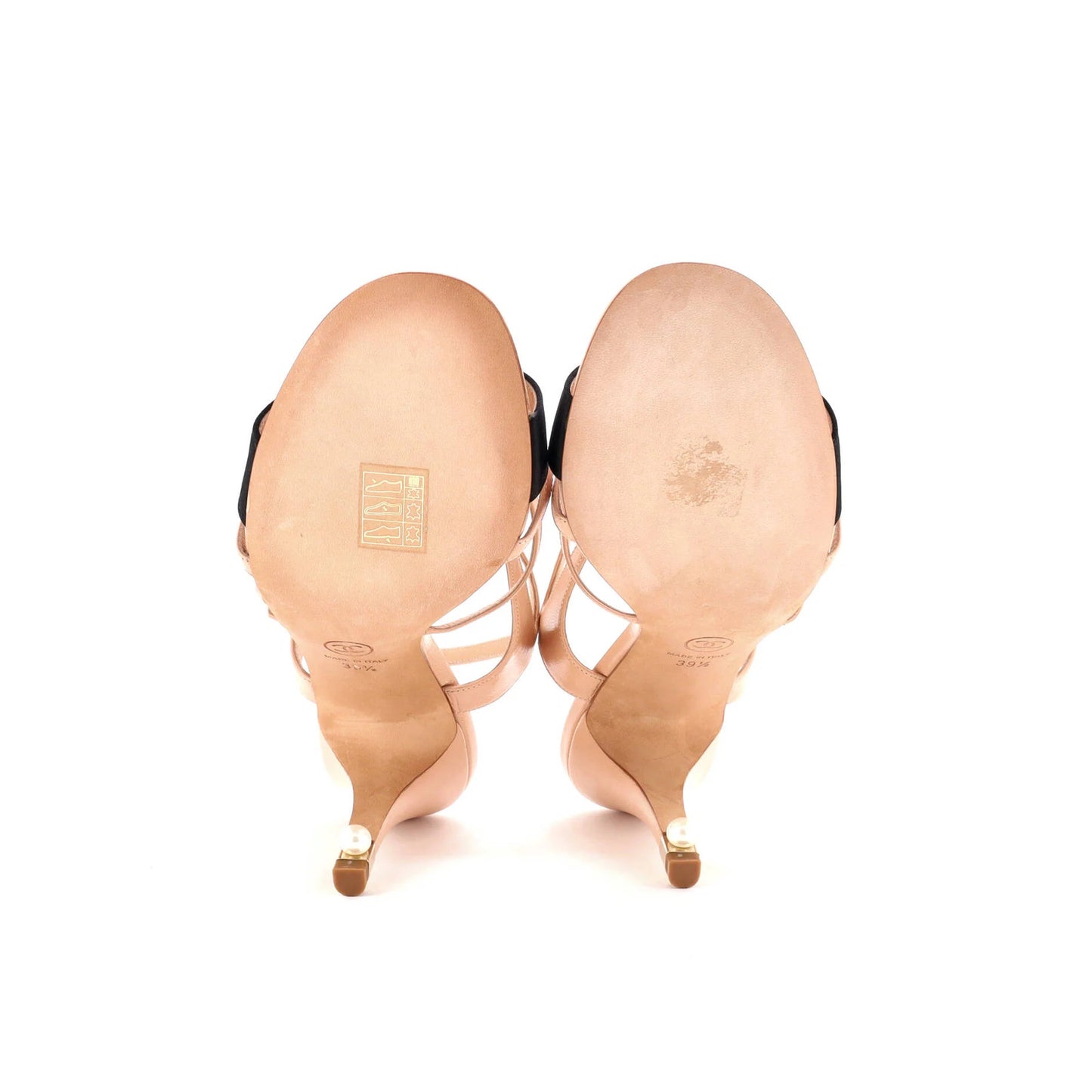 Chanel Women'S Strappy Pearl Heeled Sandals Leather And Satin