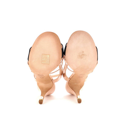 Chanel Women'S Strappy Pearl Heeled Sandals Leather And Satin