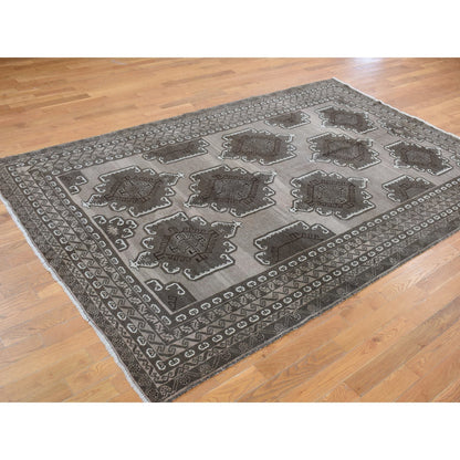 6'3"X9'10" Gray Vintage Afghan Balooch Hand Knotted Pure Wool Rug