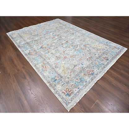 8'6"X11'3" Light Brown Antiqued Tebraz Design Pure Wool Hand Knotted Rug