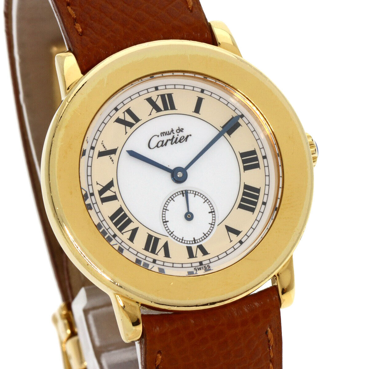 CARTIER Must2 Rondo Watches Gold Plated/Leather