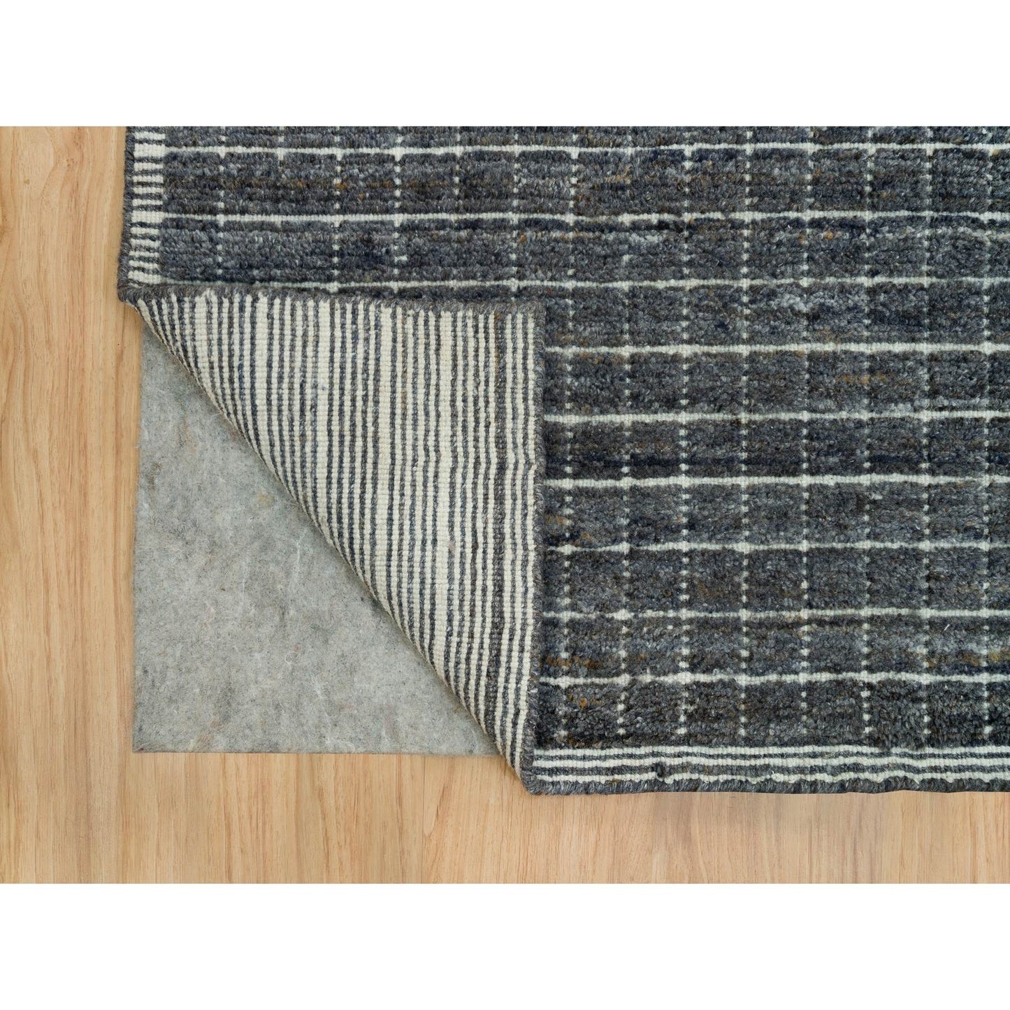 8'X9'10" Davy Gray Modern Wool Box Design Plain Loomed Knotted Rug