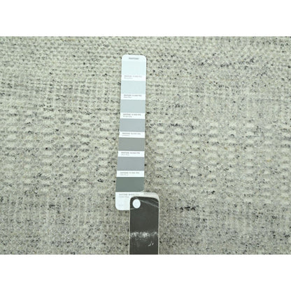 2'7"X8'1" Gray Pure Wool Rug Hand Knotted Oxidized Grass Design Runner