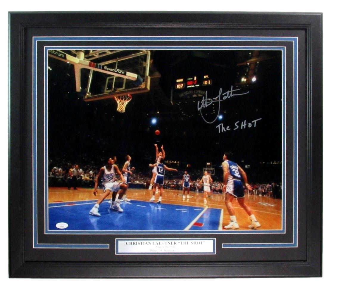 Christian Laettner Duke Signed/Inscribed The Shot 16X20 Photo Framed Jsa 199562