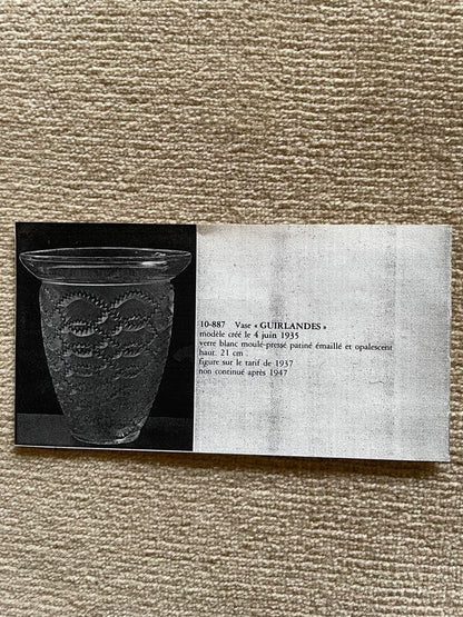 GUIRLANDES Vase Ren Lalique 1935 Vintage