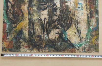 Kong Baiji (China) - Stone Buddha Unique Oil Stick On Paper Original Painting