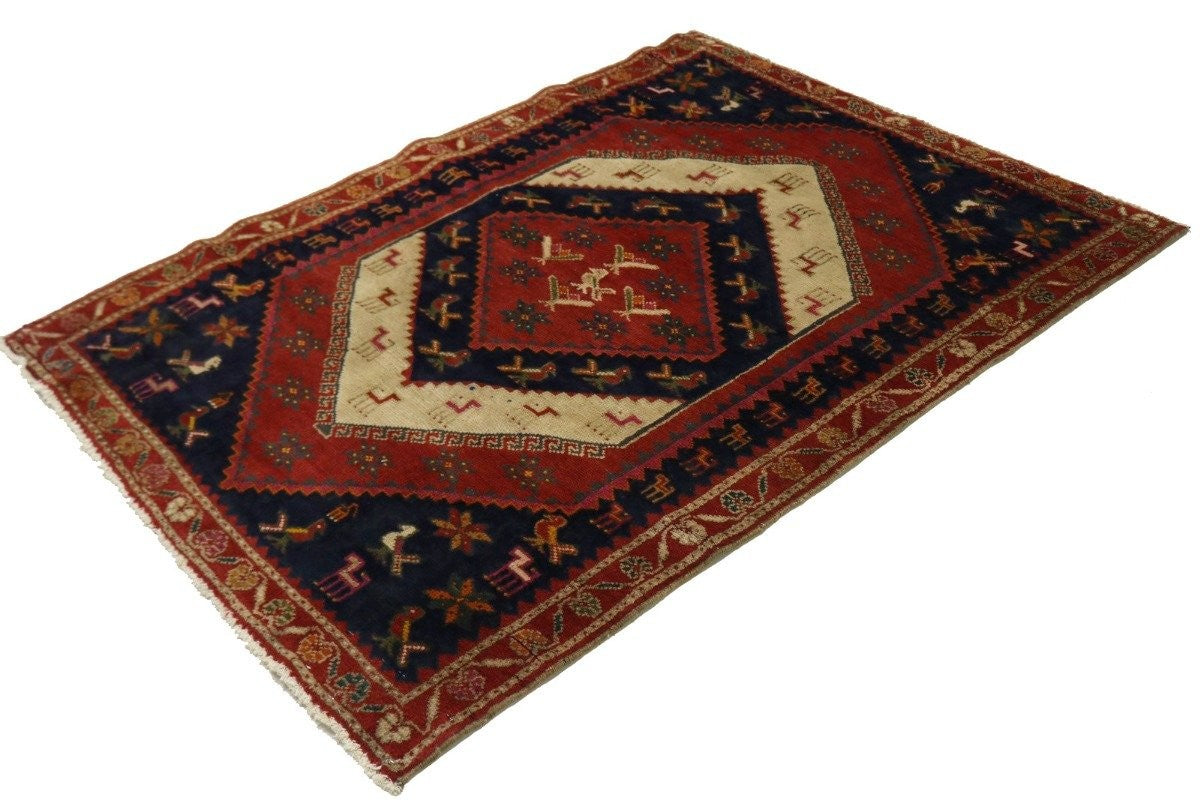 Semi-Antique Handmade Tribal Animal Design Oriental Rug Home Decor Carpet 3X5 ft