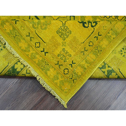 8'1"X9'5" Golden Yellow Overdyed Kazak Star Design Wool Hand Knotted Rug