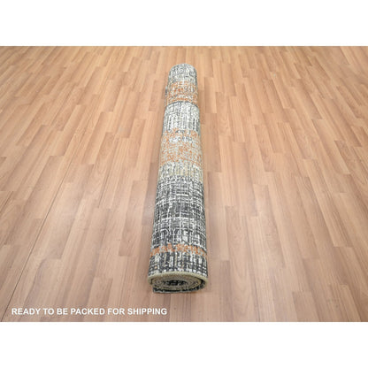 4'1"X6'3" Gray With Rust Hand Knotted Abstract Galaxy Design All Wool Rug