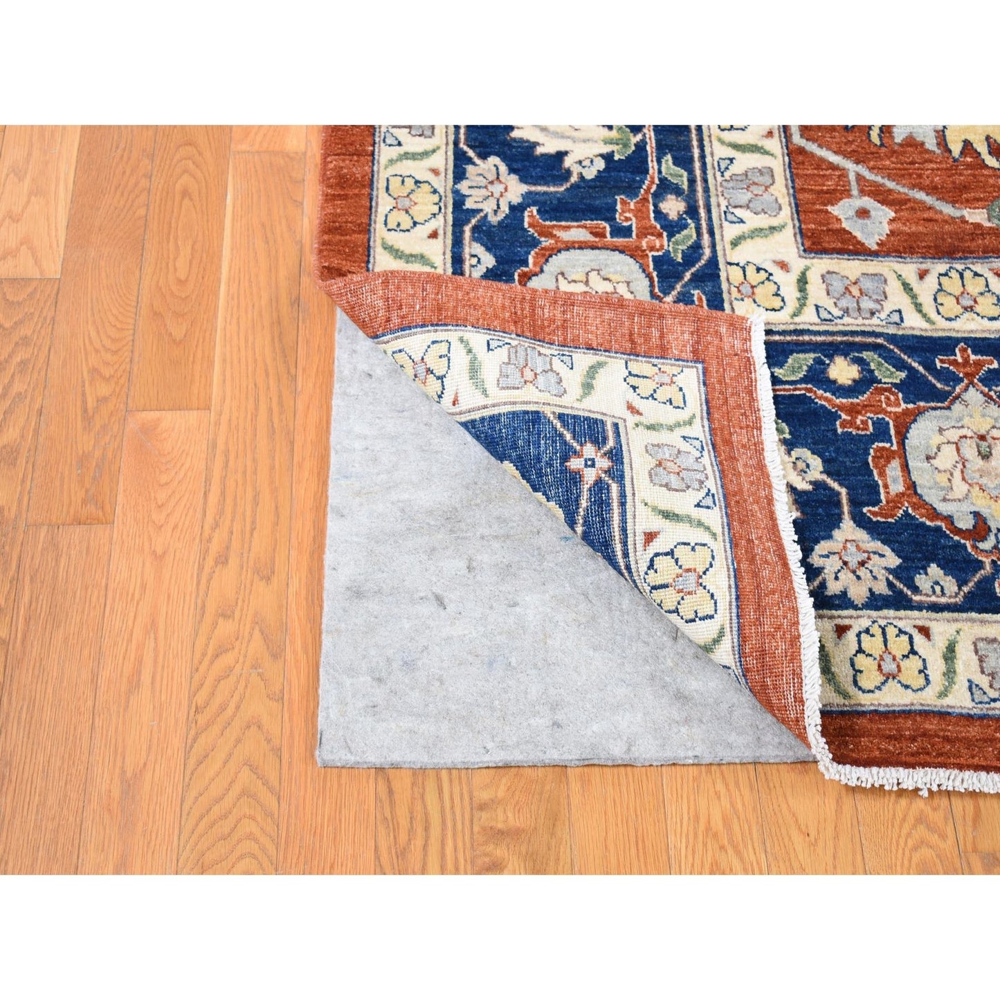 10'X13'10" Red Antiqued Peshawar Heris Hand Knotted Pure Wool Rug