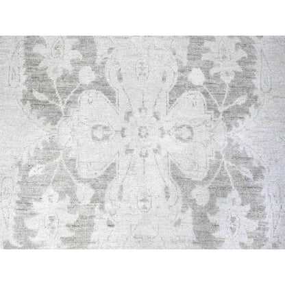 9'9"x14' Battleship Gray Wool White Wash Peshawar Hand Knotted Rug
