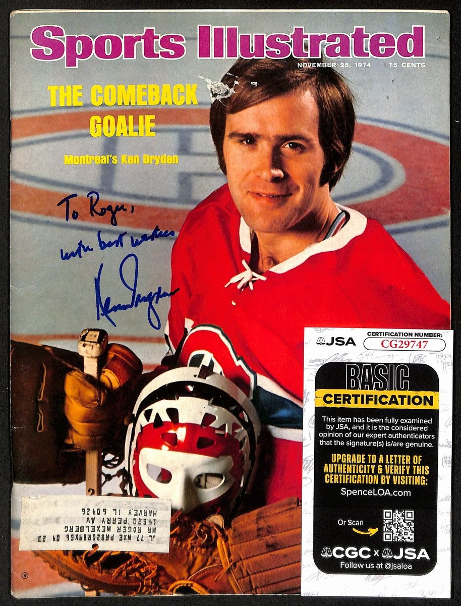 Ken Dryden Signed/Inscribed 11/25/1974 Sports Illustrated Magazine Jsa 198014