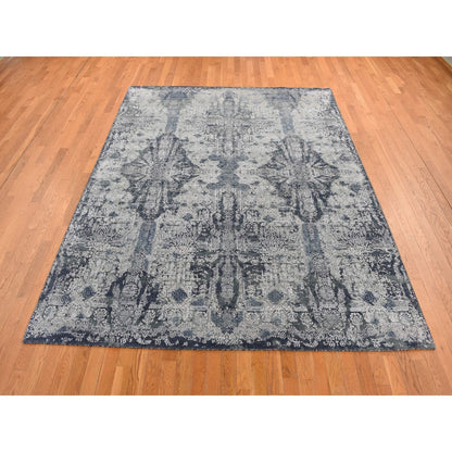 7'10"X10' Ash Gray Jewellery Design Wool And Silk Hand Knotted Rug