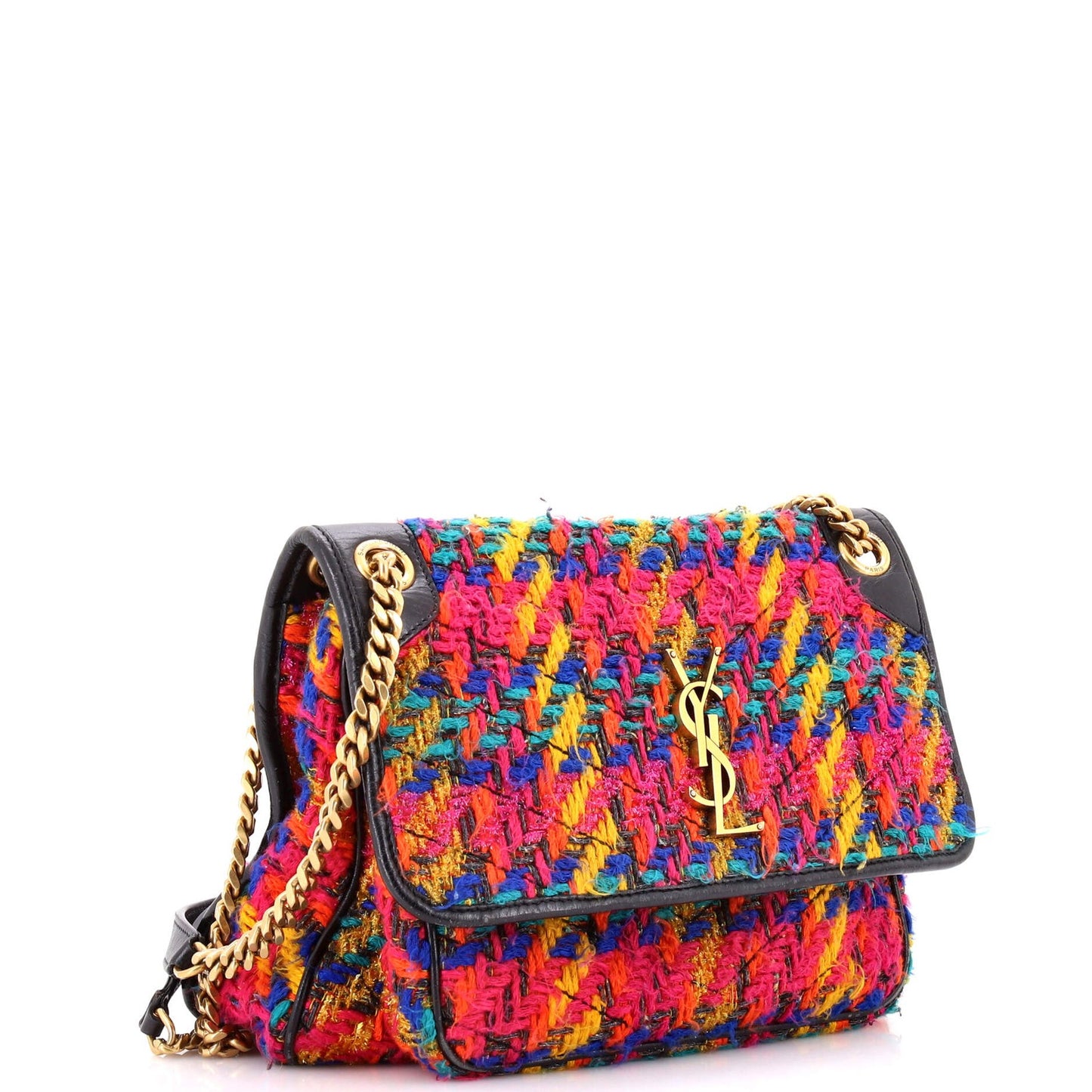 Saint Laurent Niki Chain Flap Bag Matelasse Chevron Tweed Medium