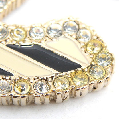 Chanel Necklace Coco Mark Striped Rhinestone Pendant Gold Color 06A Gp