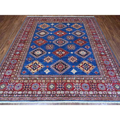 8'X8' Medium Blue Super Kazak Medallions Wool Hand Knotted Oriental Rug