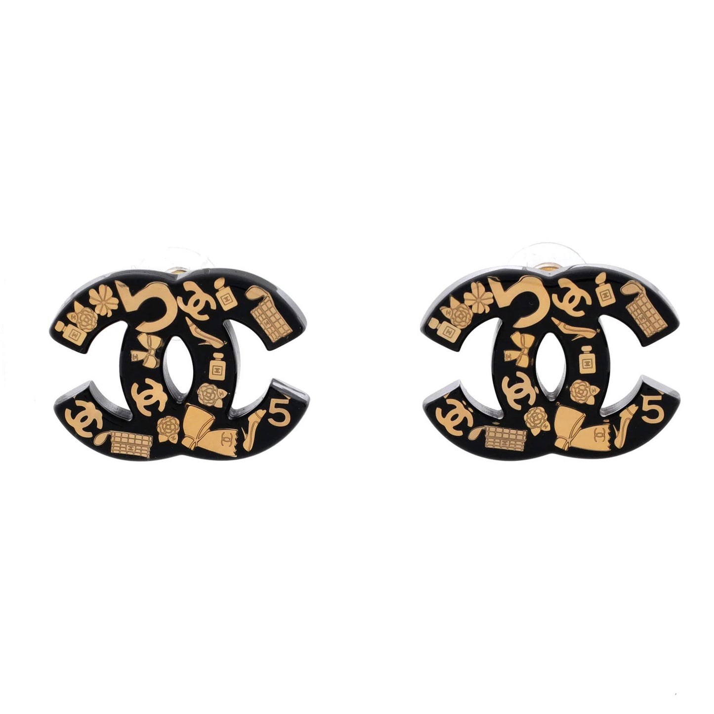 Chanel Cc No.5 Symbols Stud Earrings Resin With Metal