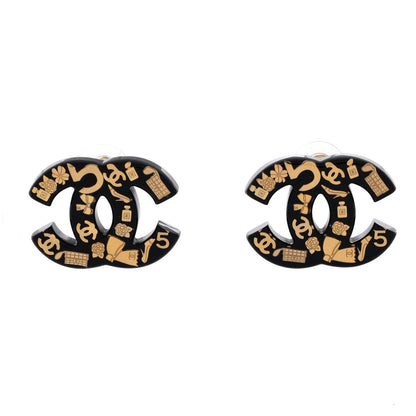 Chanel Cc No.5 Symbols Stud Earrings Resin With Metal