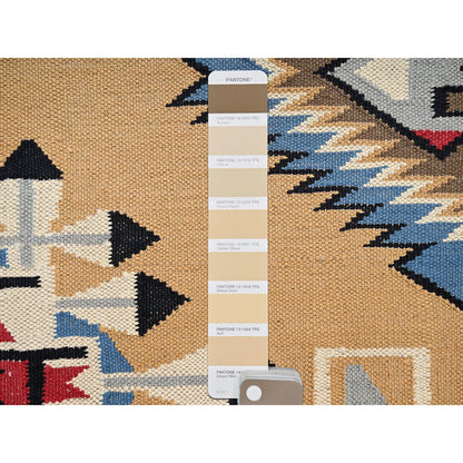 5'2"X7' Peach Color American Indian Design Rug Flat Weave Hand Woven Wool