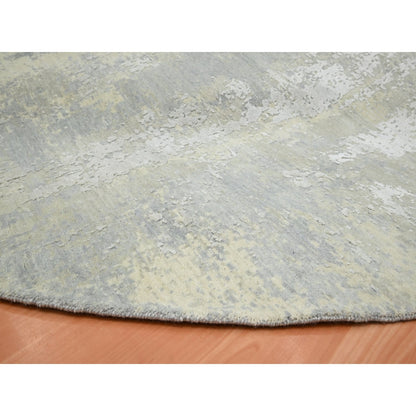 11'10"X11'10" Gray Abstract Design Wool And Silk Hand Knotted Round Rug