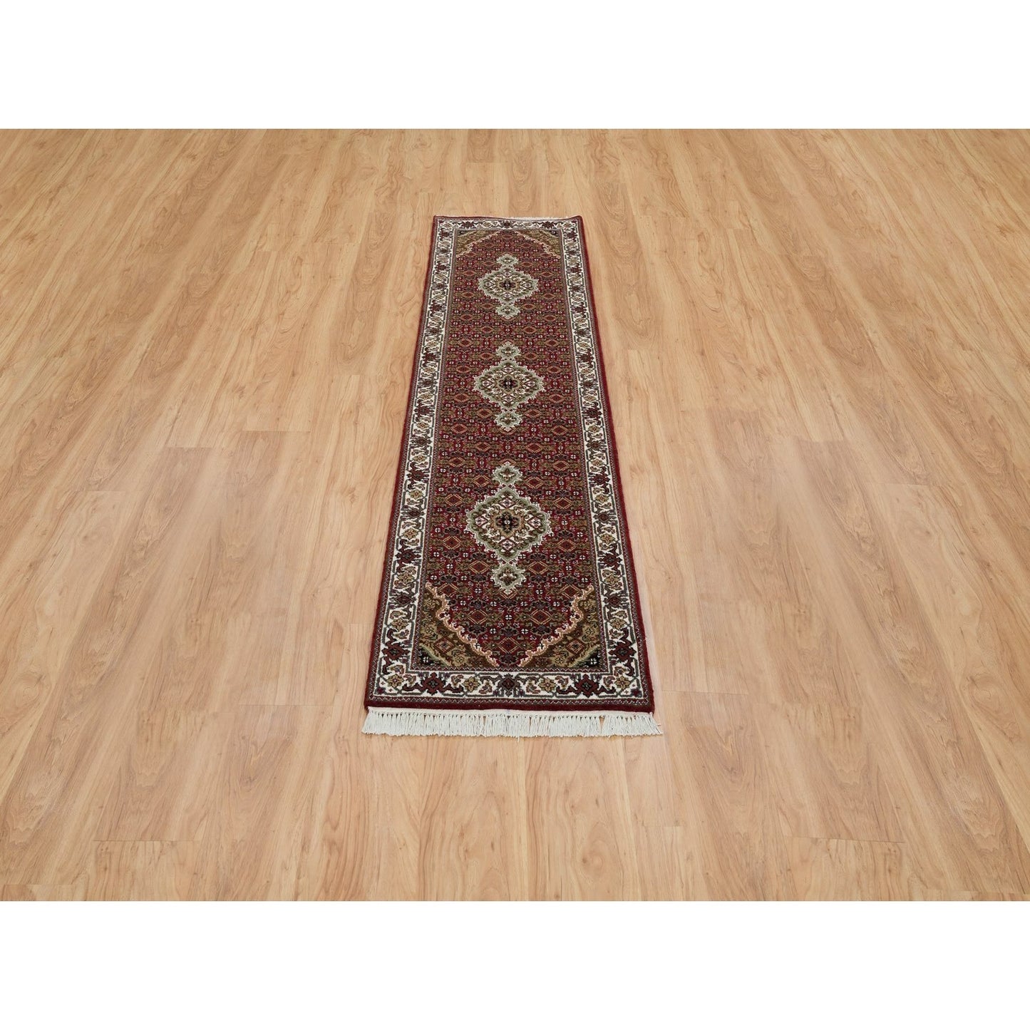 2'X8'2" Red Tebraz Medallion Design 175 Kpsi Wool Hand Knotted Runner Rug