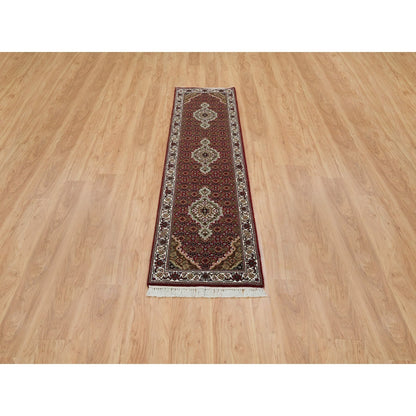 2'X8'2" Red Tebraz Medallion Design 175 Kpsi Wool Hand Knotted Runner Rug